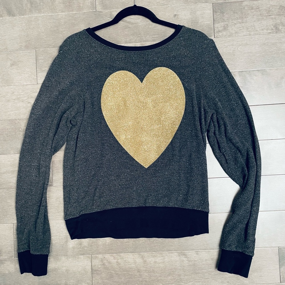 Wildfox gold sparkle heart sweater